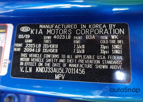 2020 Kia Soul Ex z USA, uszkodzony, nr VIN KNDJ33AU5L7011456